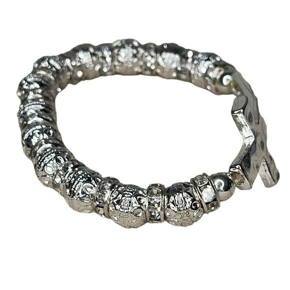 Silver Tone And Rhinestone Beaded Cross Bracelet Stretch Bracelet - Picture 4 of 8
